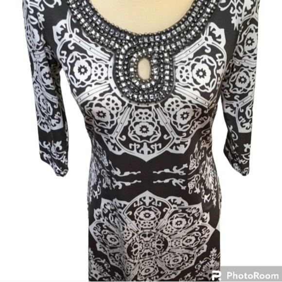 INC International Concept Boho Tunic Dress with Rhinestone Neckline 3/4 sleeve - Picture 1 of 9